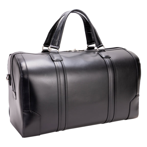 Premium Black Leather 20” Tablet Duffel Bag