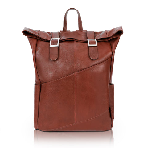 Kennedy: Brown Leather Dual-Access Backpack