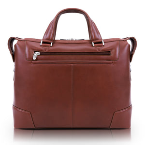 Brown Leather Slim Laptop Briefcase Front View