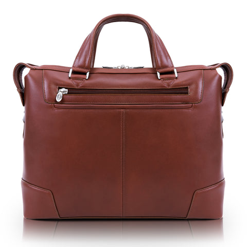 Brown Leather Slim Laptop Briefcase Front View