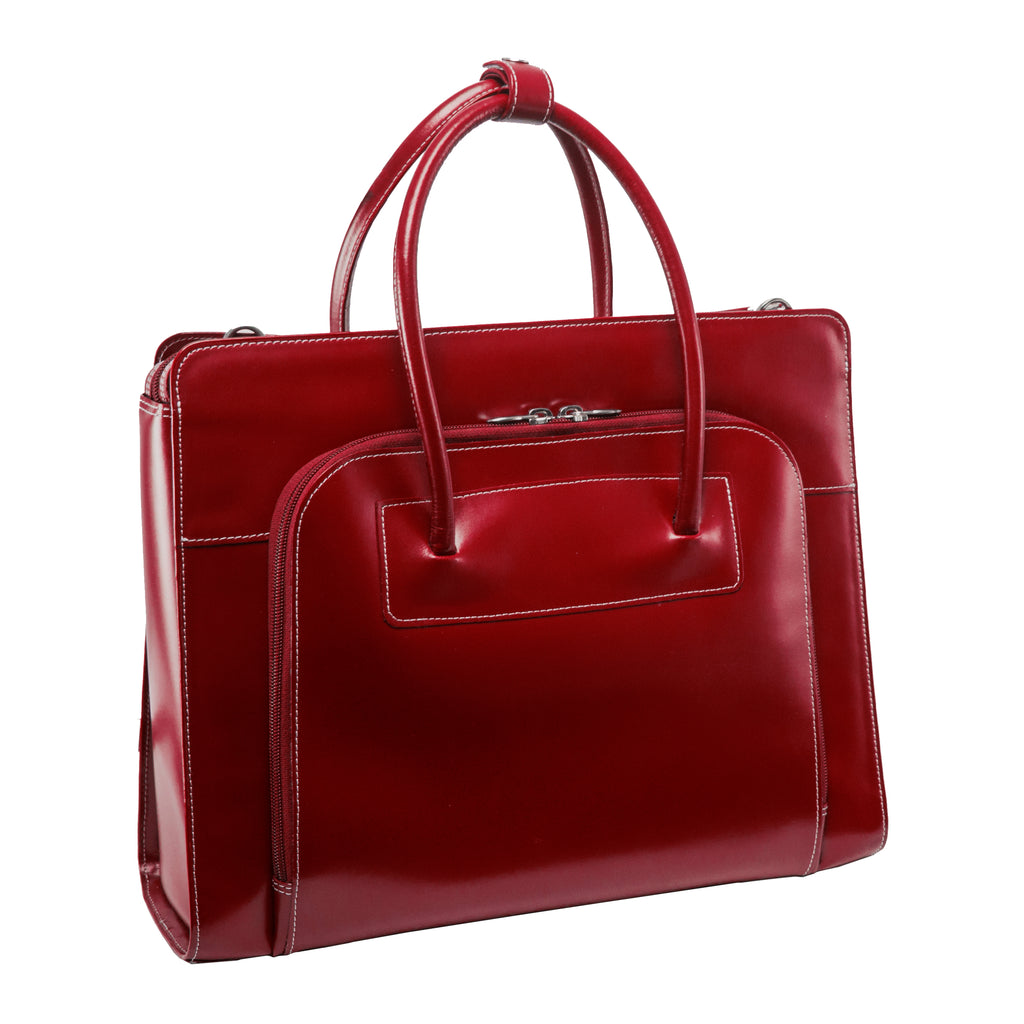 Franklin Covey Leather Computer Tote Bag / Laptop Case - Red