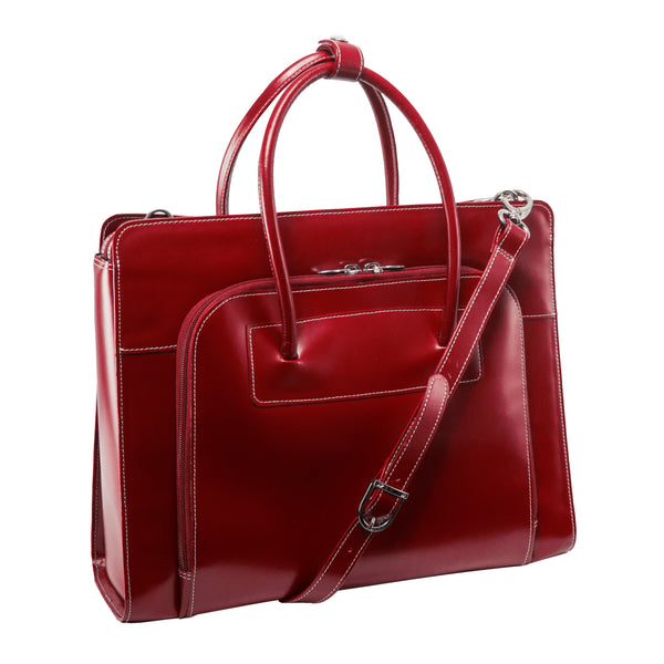Chic Red Leather Laptop Tote - 15” Stylish