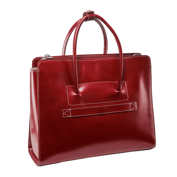 Red Leather Laptop Tote - 15” Sleek