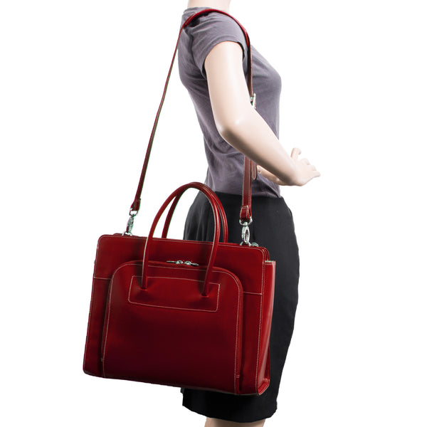 Elegant 15” Red Leather Tote Bag