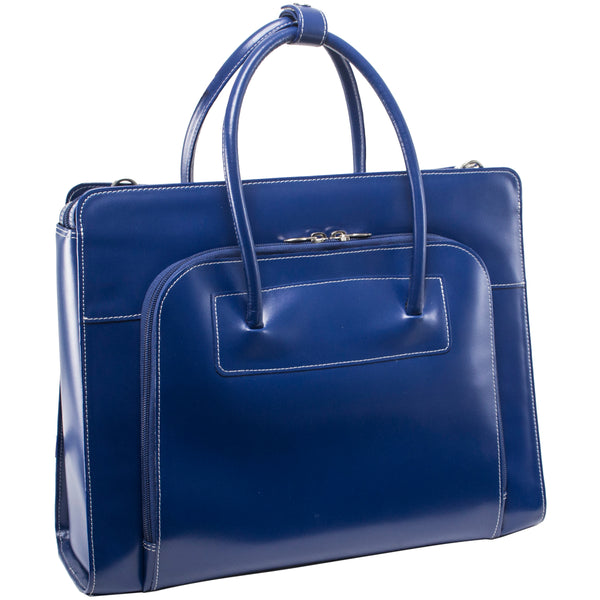 15” Blue Leather Laptop Tote - Office Chic