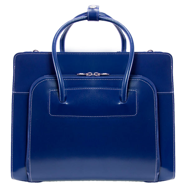 15” Blue Leather Tote Bag - Everyday