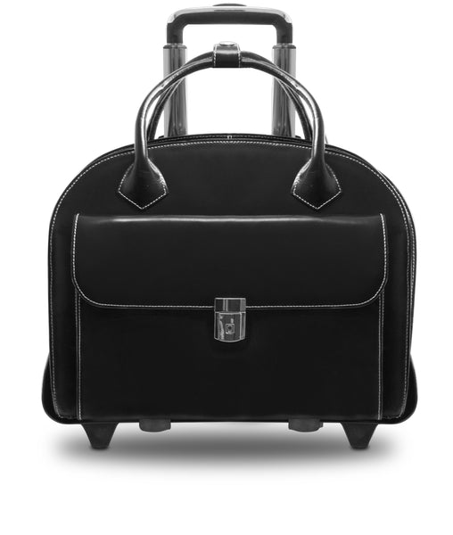 Glen Ellyn - 15” Black Leather Detachable-Wheeled Laptop Bag