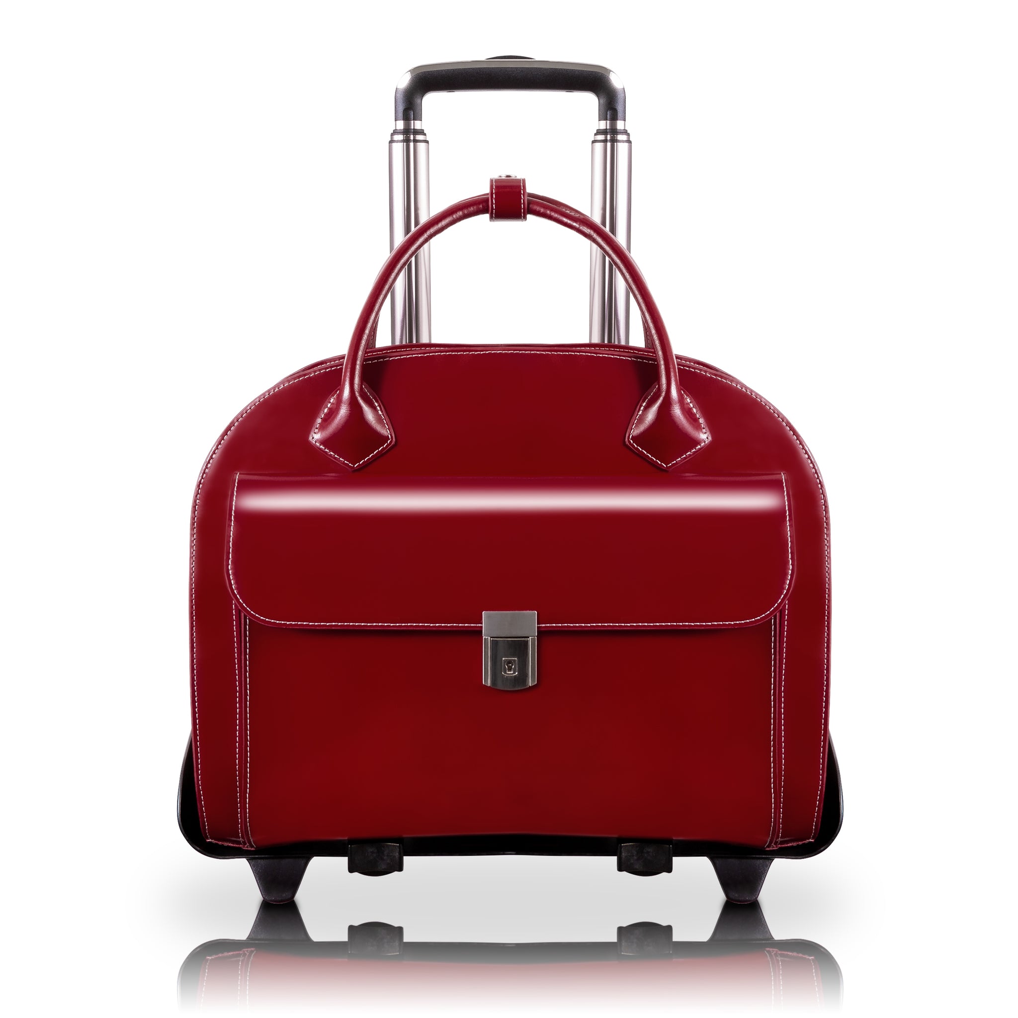 Glen Ellyn - 15” Red Leather Detachable-Wheeled Laptop Bag
