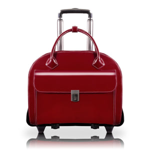 Glen Ellyn - 15” Red Leather Detachable-Wheeled Laptop Bag
