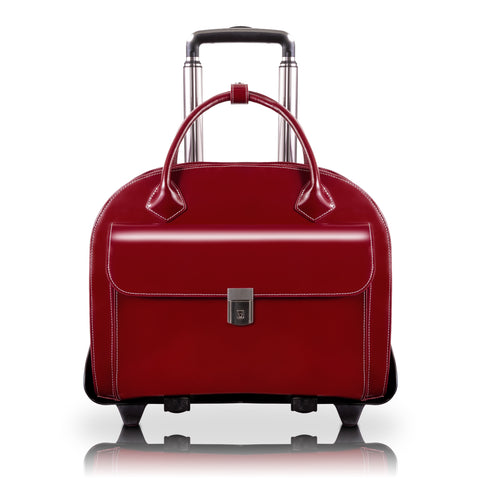 Glen Ellyn - 15” Red Leather Detachable-Wheeled Laptop Bag