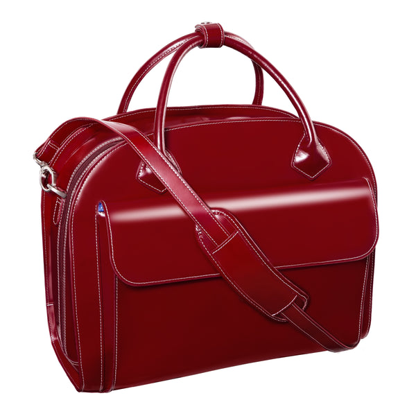 Professional 15” Red Leather Detachable-Wheeled Laptop Case - Glen Ellyn