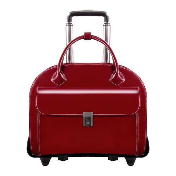 Sleek 15” Red Leather Wheeled Laptop Case - Glen Ellyn Chic