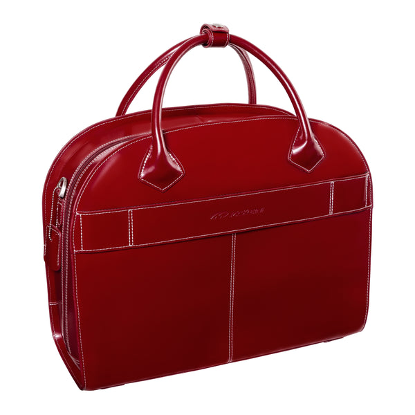 Detachable-Wheeled Laptop Case - 15” Red Leather Glen Ellyn Chic