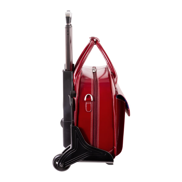 Glen Ellyn - 15” Red Leather Detachable-Wheeled Laptop Bag - Side View