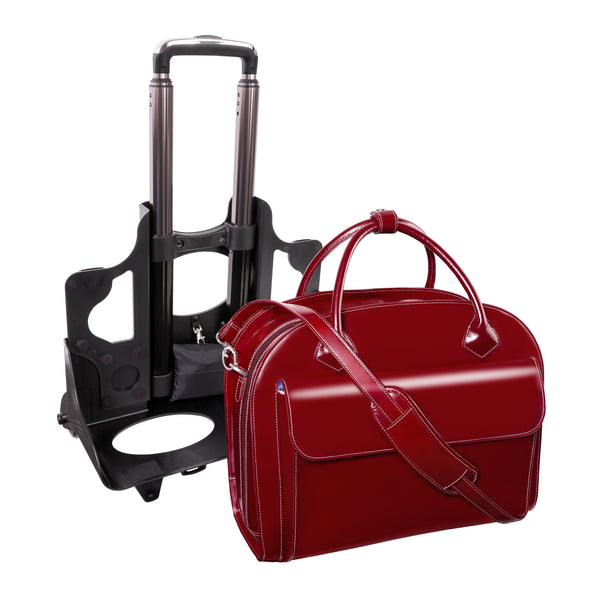 Elegant Red Leather 15” Vertical Wheeled Laptop Case - Glen Ellyn