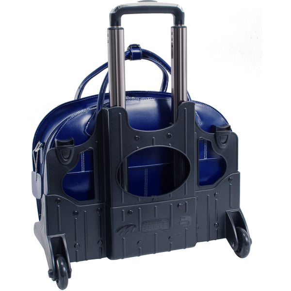 Stylish Blue Leather 15” Detachable-Wheeled Laptop Case - Glen Ellyn Design