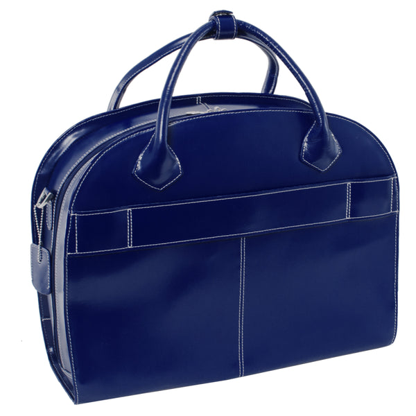 McKlein Glen Ellyn - 15” Blue Leather Detachable-Wheeled Bag