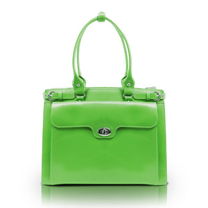 15” Green Leather Laptop Briefcase - Front View