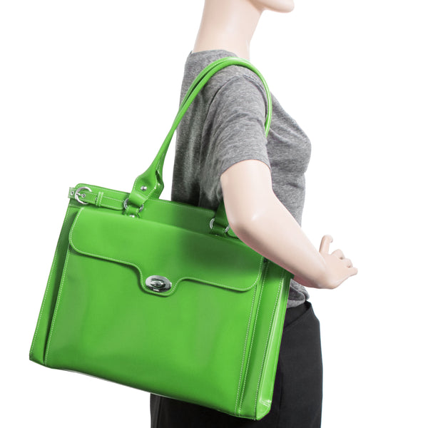 15” Green Leather Laptop Briefcase - Versatile Work Companion