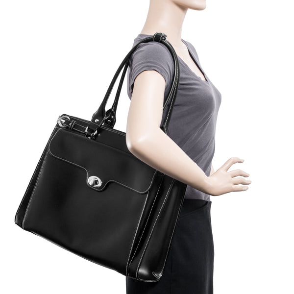 Elevate Your Style with 15” Black Leather Laptop Briefcase
