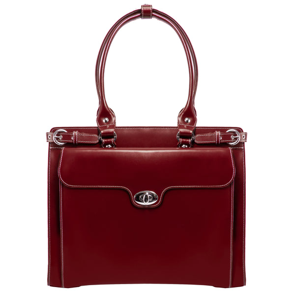 Elegant Red Leather Carryall - 15” Laptop Briefcase