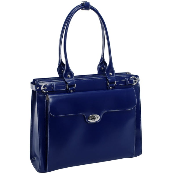 15” Blue Leather Laptop Briefcase - Classic Elegance