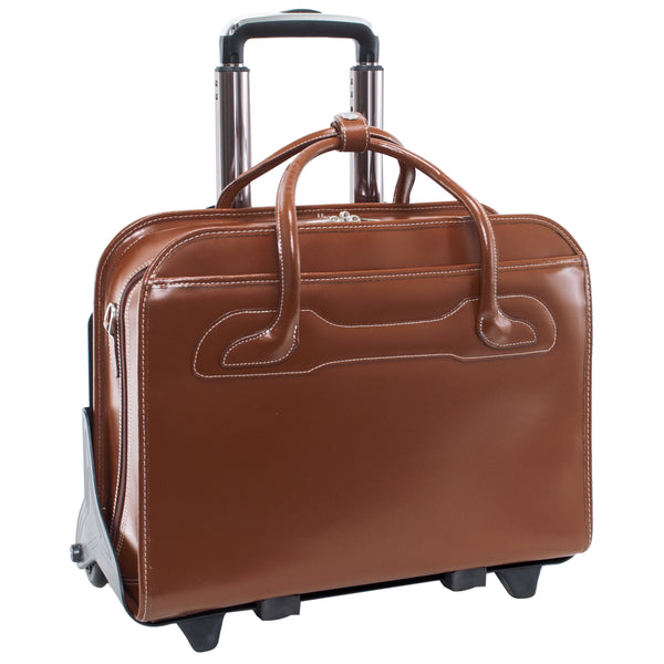 Leather Willowbrook 9498 Wheeled Laptop Case - Front View