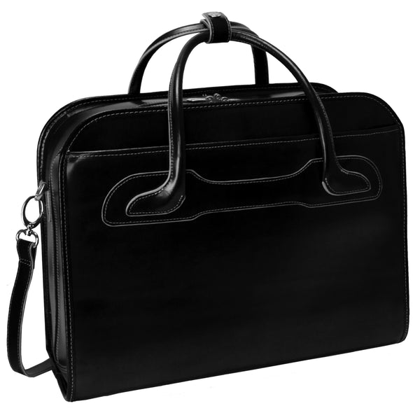 Black Leather Wheeled Laptop Case - McKleinUSA
