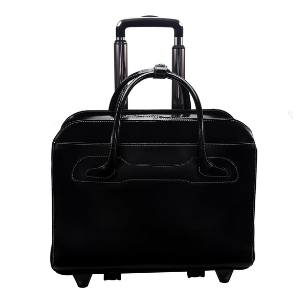 Elegant Black Leather Wheeled Laptop Bag - Willowbrook 9498