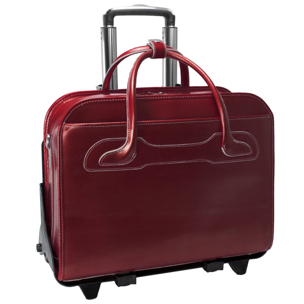 Red Leather Wheeled Laptop Case - Willowbrook 9498 - Side View