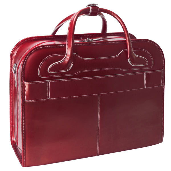 Elegant Red Leather Wheeled Laptop Bag - Willowbrook 9498