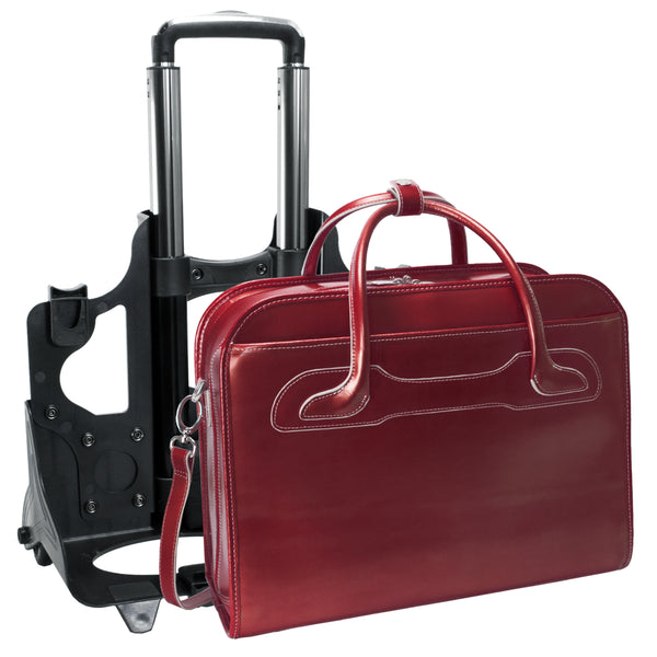 Professional Red Leather Wheeled Laptop Tote - Willowbrook 9498