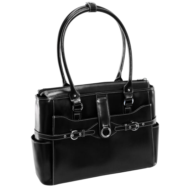 15” Black Leather Laptop Briefcase - Classic Elegance