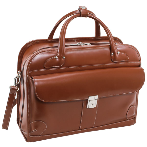 Lakewood 9661 - 15” Brown Leather Detachable-Wheeled Laptop Bag