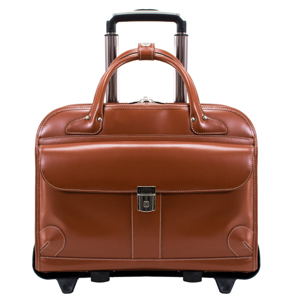 Sleek 15” Brown Leather Wheeled Laptop Case - Lakewood