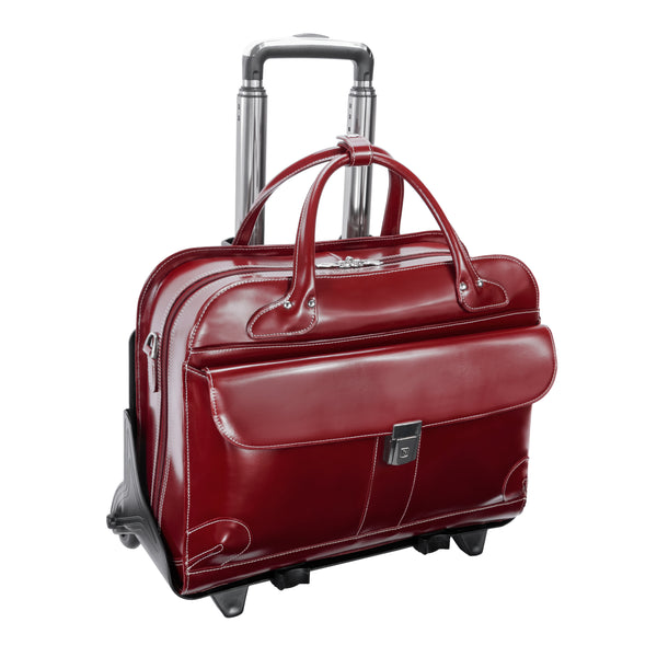 15” Red Leather Detachable-Wheeled Laptop Case - Lakewood