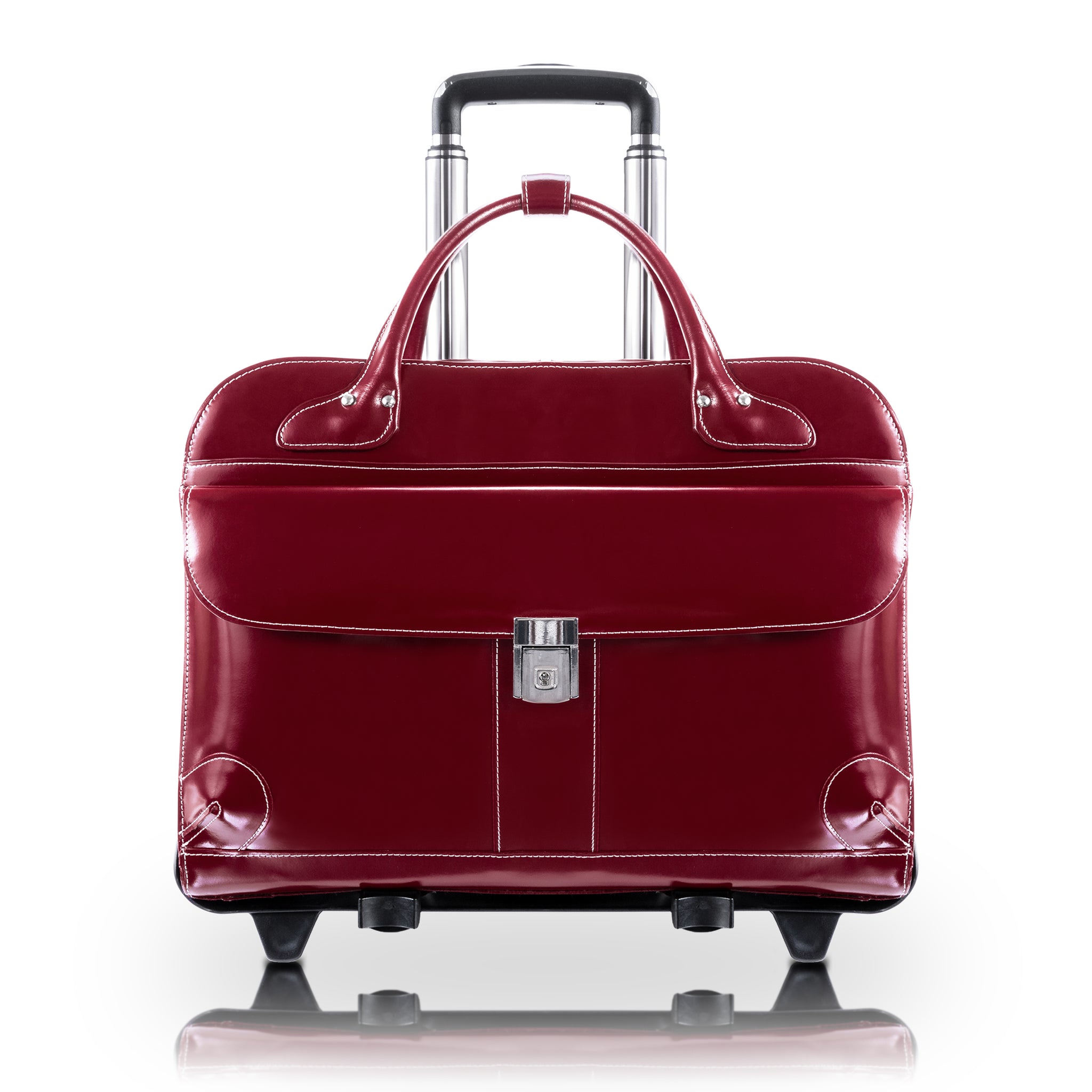 Elegant 15” Red Leather Wheeled Laptop Case - Lakewood