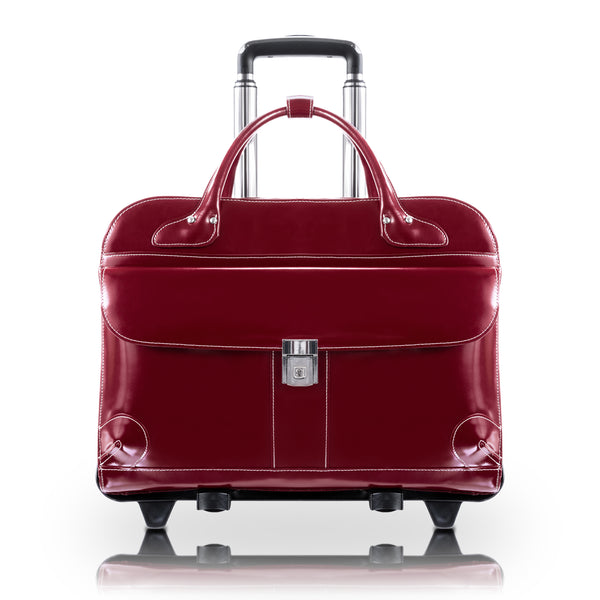 Elegant 15” Red Leather Wheeled Laptop Case - Lakewood