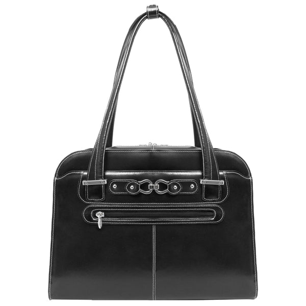 Classic Black Leather Laptop Bag - 15” Briefcase