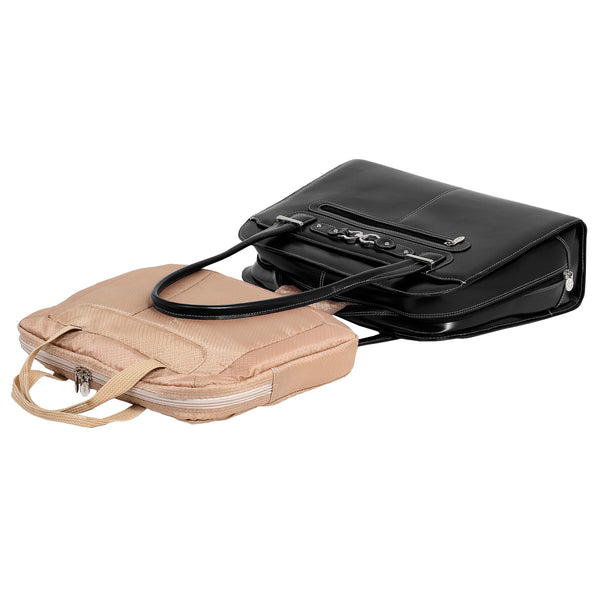 Sleek 15” Black Leather Laptop Briefcase - Modern Design