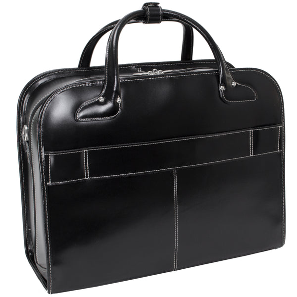 15” Detachable-Wheeled Black Leather Laptop Case - Stylish Berkeley