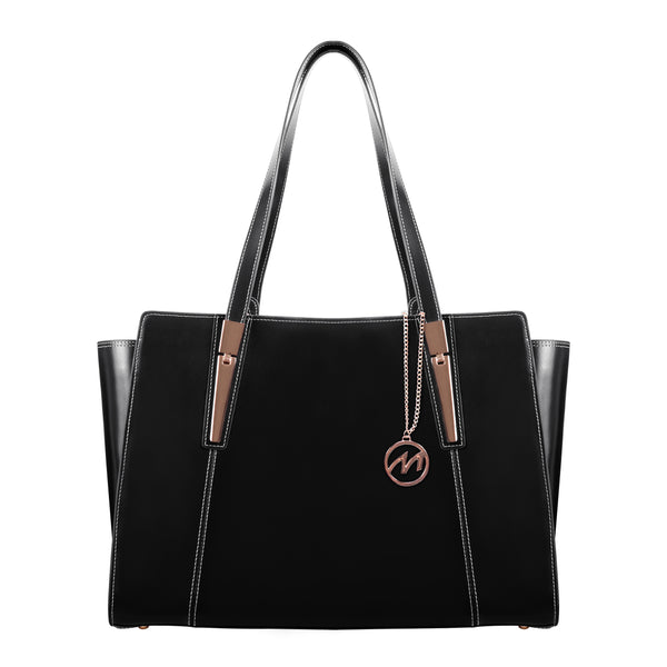 Black Leather Tablet Tote for Women