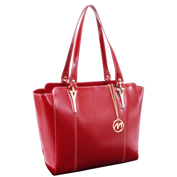 Red Leather Tablet Tote Front View