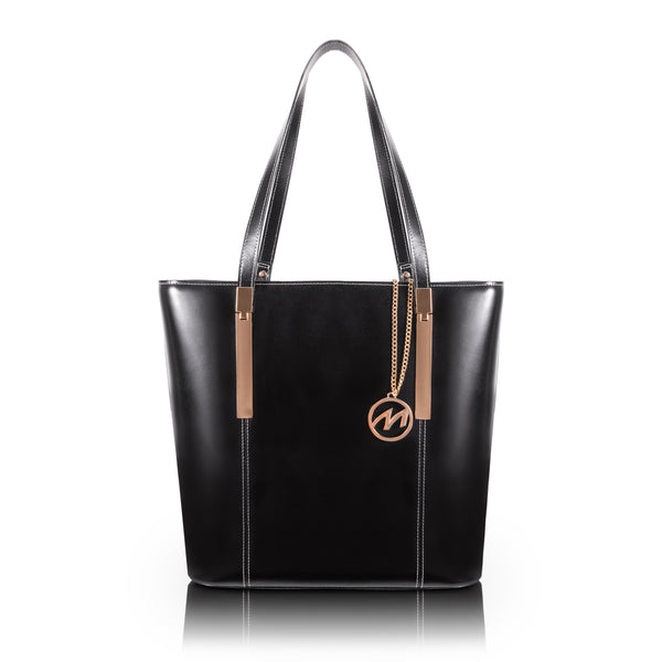 Classic Black Leather Tablet Tote