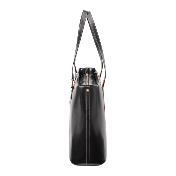 Black Leather Tablet Tote for Women