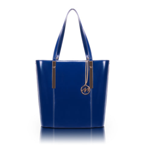 Classic Blue Leather Tablet Tote