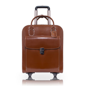 15" Vertical Wheeled Brown Briefcase Front View