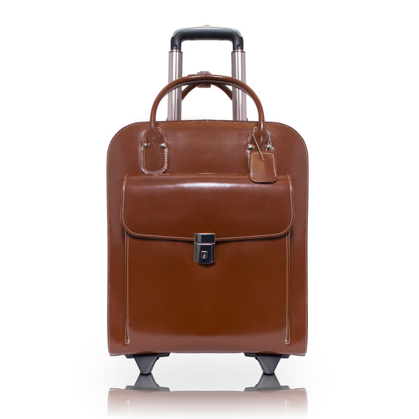 15" Vertical Wheeled Brown Briefcase Front View