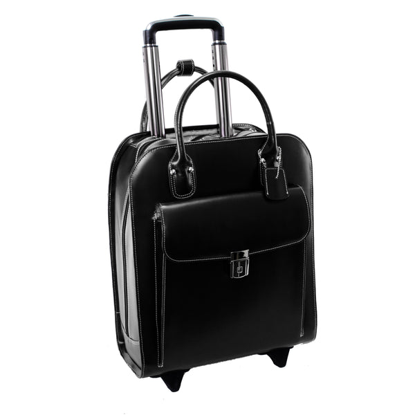 15" Vertical Wheeled Black Briefcase Front View