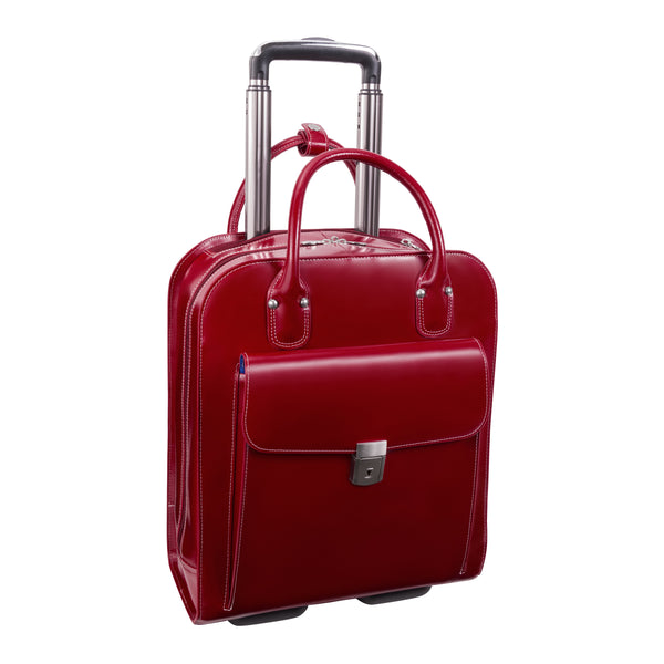 15" Vertical Wheeled Red Briefcase Front View
